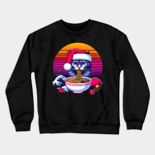 CHRISTMAS CAT EATING RAMEN WAVE JAPANESE Crewneck Sweatshirt